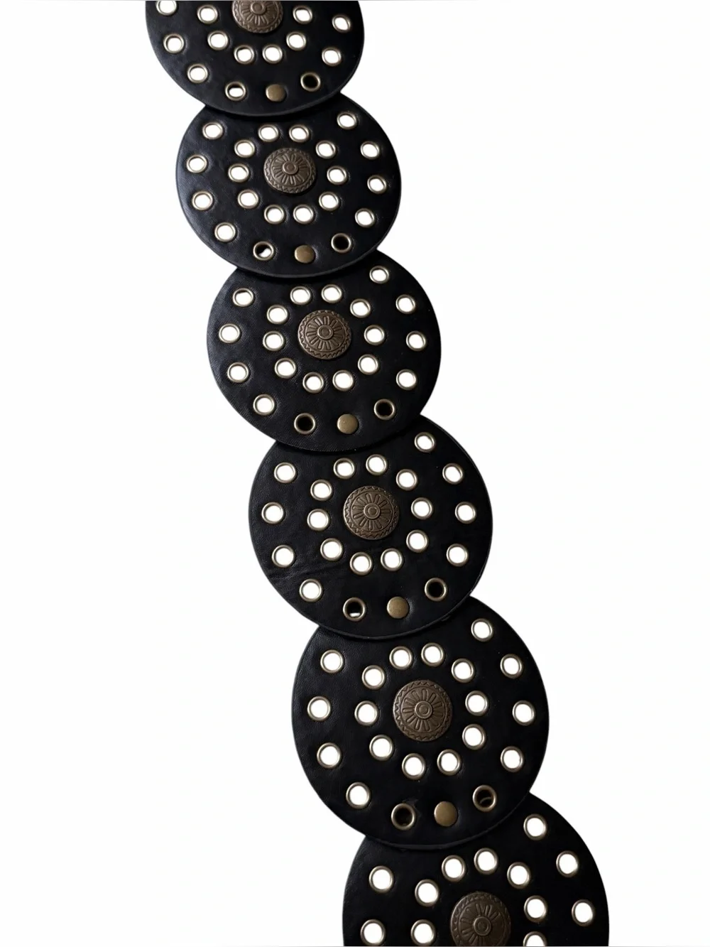 Wide Western Boho Belt Brown Leather Belt with Aged Brass Concho Embellishments - Picture 8 of 8